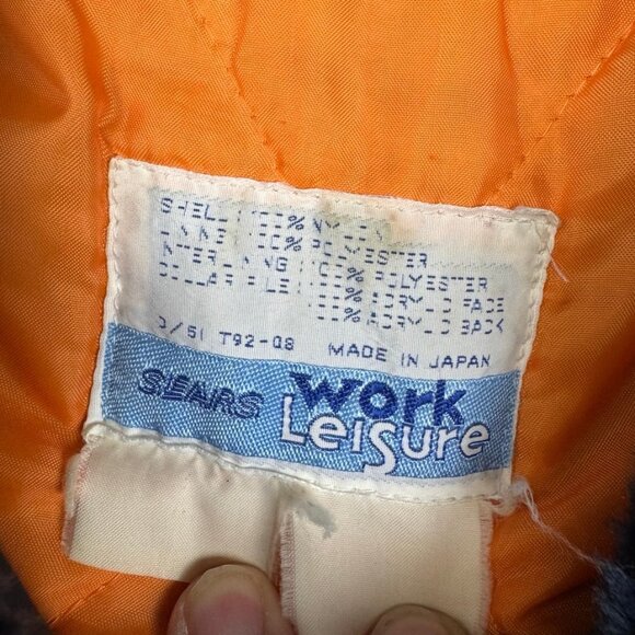 Vintage Sears Work Leisure 70s Fur Collar Bomber Flight Jacket Mens Large Blue - Picture 4 of 9